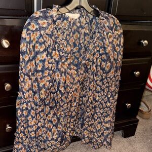 Love Stitch Floral Blouse in Navy and Orange